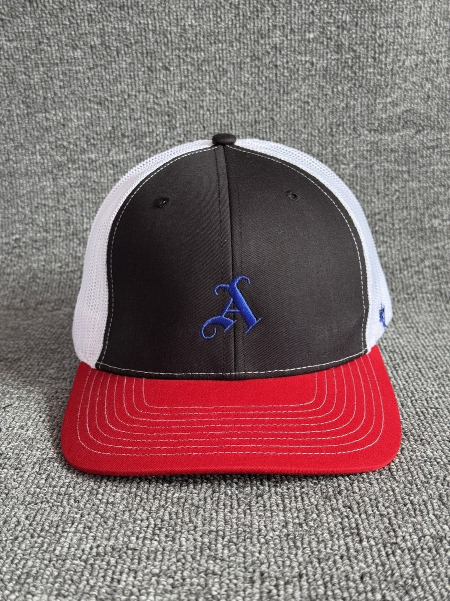 '47 Brand Script Logo Trucker Snapback Black White Red Curved Brim Hat OSFM