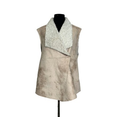 Dylan beige faux leather Sherpa lined cross front vest size Large