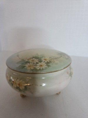 Porcelain Bavarian  Hand-painted  Daisy Footed Trinket/Powder Box