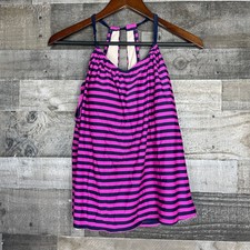 MERONA Womens Size XL Swim Top Tankini Pink  Navy Striped Stretchy