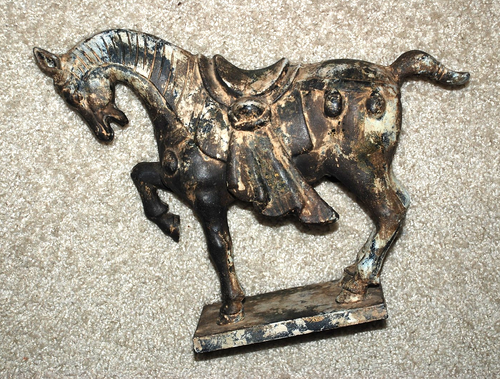 1940's Cast Iron Horse Statue Door Stop Statue Tang Dynasty 1700s Reproduction - Picture 6 of 20