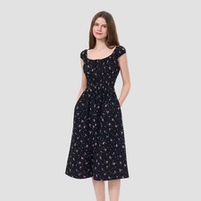 Women Cap Sleeve Boho Midi Dress - Universal Thread Black Floral XL