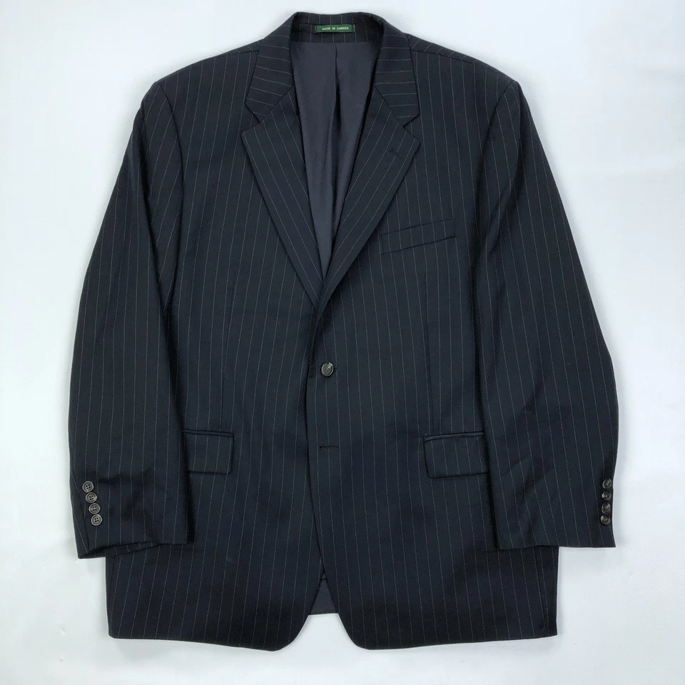 Ralph Lauren 48 R 40x29 Navy Blue Stripe Wool Mens Jacket Pants Suit - Image 2 of 4
