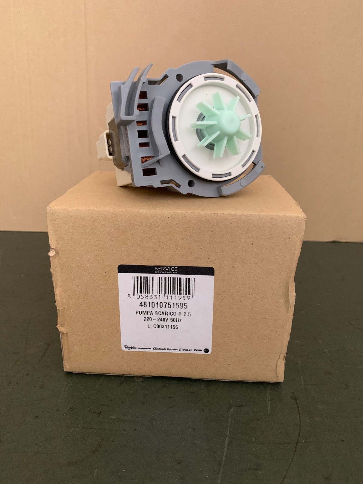 Pompe de vidange 481010751595 lave vaisselle Whirlpool d'origine constructeur