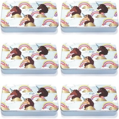 Lot of 6 Tin Box Afro Unicorn (7.75''x 4.25''x 1.5'') School Supplies, Makeup, etc.