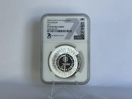 2000 Silver Island of Man Crown Millennium Clock Gilt PF 69 ultra cameo NGC