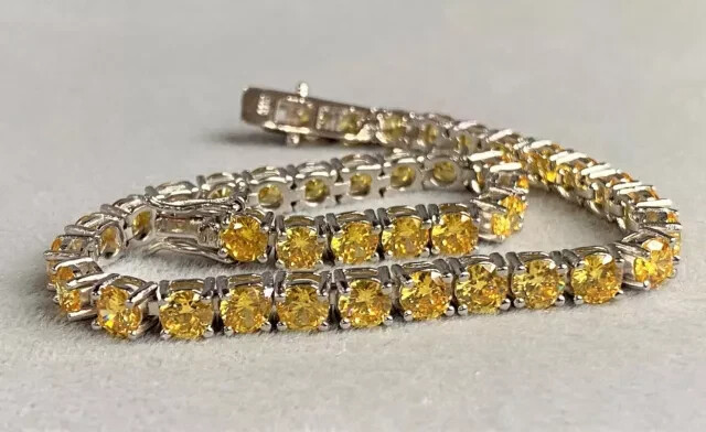 9Ct Round 4mm Lab-Created Yellow Citrine Tennis Bracelet in 14K White Gold Plated 7.5 Inches