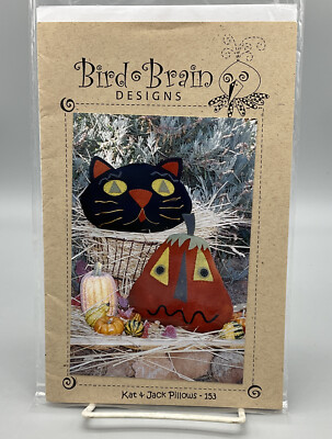 Primitive Cat & Jack-o-Lantern Wool Pillow Sewing Patterns by Bird Brain Designs