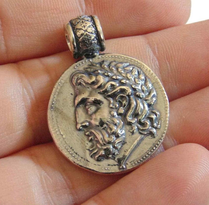 925 Men's Ancient Coin Philip King of Macedonia Pendant Medal Sterling Silver