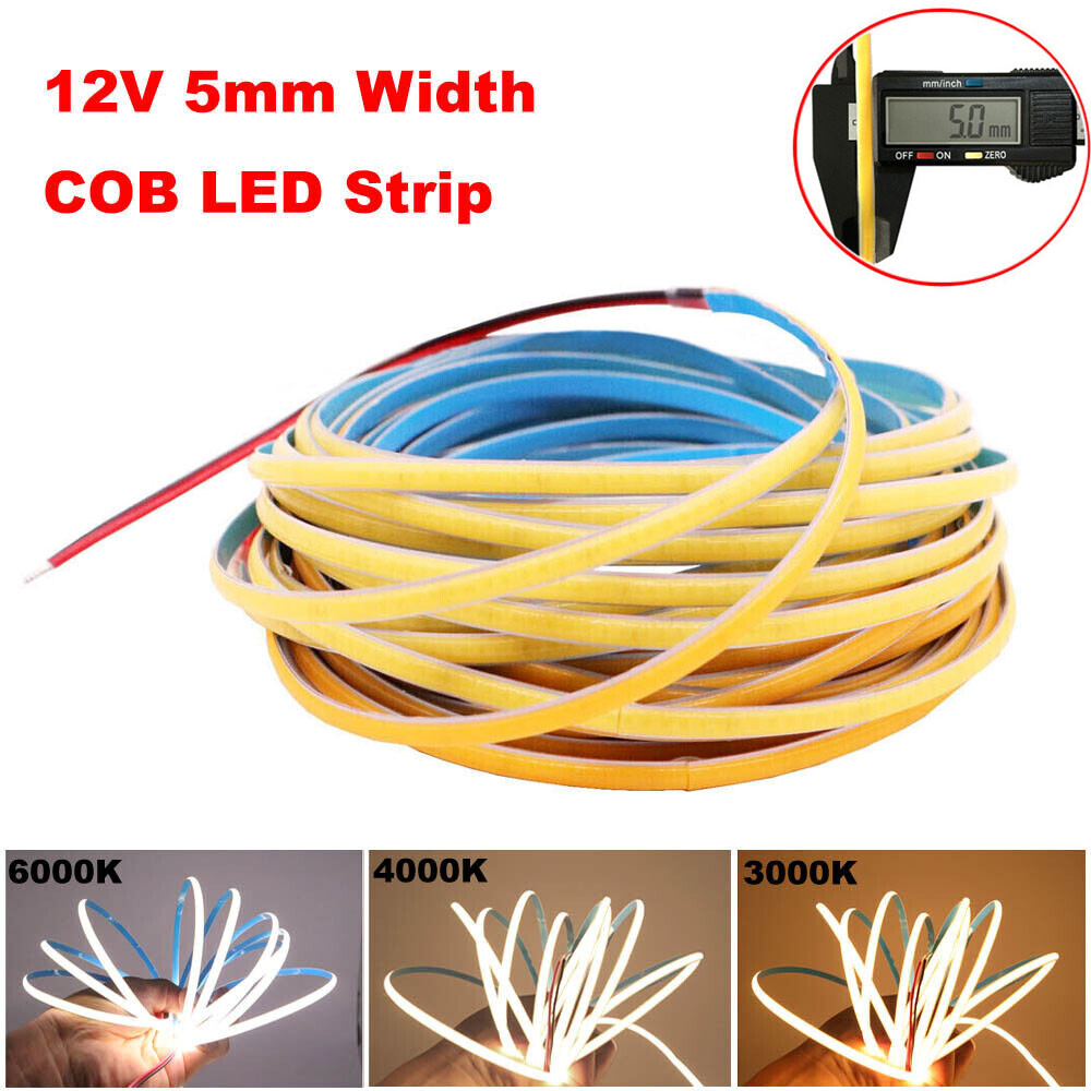 Tira LED COB 5mm Ancho 400LEDs/m Cinta LED Luces Flexible Alto Brillo Blanco 12V