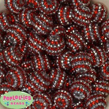20mm Red and Silver Stripe Rhinestone Bubblegum Beads 20 pc lot chunky gumball
