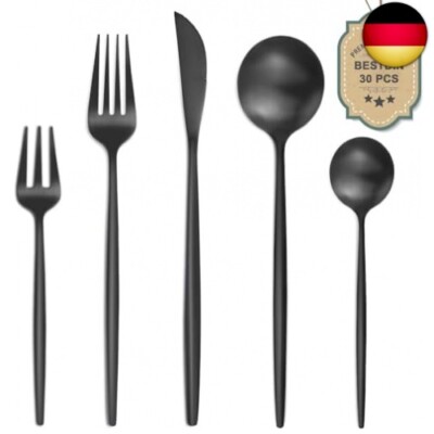 Bestdin Besteck Set 6 Personen, 30 teilig Edelstahl Besteckset Schwarz Matt,