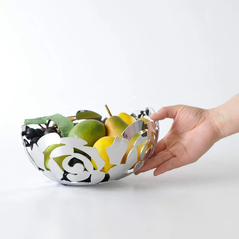 Fruttiera Ciotola Porta Frutta ALESSI La Rosa 21 cm in Acciaio Inox Centrotavola