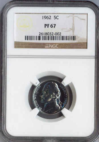 1962 Jefferson Nickel 5C NGC Proof PF67 Quality - Exact Coin