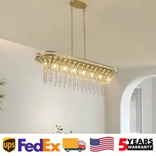 39" Modern K9 Crystal Chandelier Gold Rectangular Pendant Light Ceiling Fixture