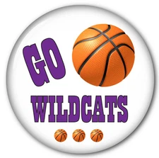 100 BUTTONS PERSONALIZED BASKETBALL TEAM SCHOOL SUPPORT PIN BACK MEASURES 3"