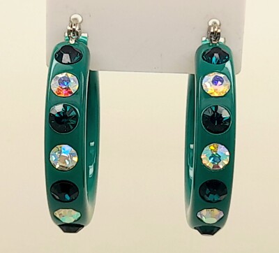 E179 Dk green lucite Acrylic wide 1.5 Hoop dk green & ab color Fashion Earrings
