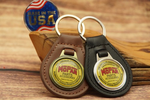 Vtg 1970s CHRYSLER PLYMOUTH DODGE DESOTO MOPAR Leather CAR Key Chain Ring Fob