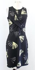 Ann Taylor Factory Black Yellow Fan Print Ruched Wrap Bodice Sheath Dress Size 4