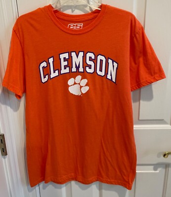 e5 Clemson Tigers SC Clemson University Tee Shirt. Orange w Team Logo. L