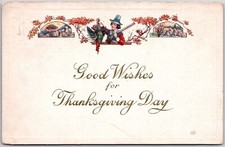 1910's Girl Catching The Turkey Good Wishes For Thanksgiving Day Posted Postcard