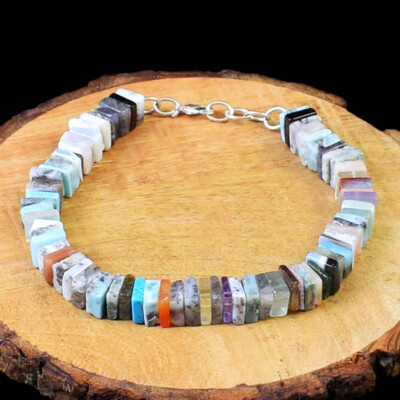 140,00 kt Erde abgebaut 8 Zoll lang Mix Edelstein Heishi Perlen Armband NK 14E122