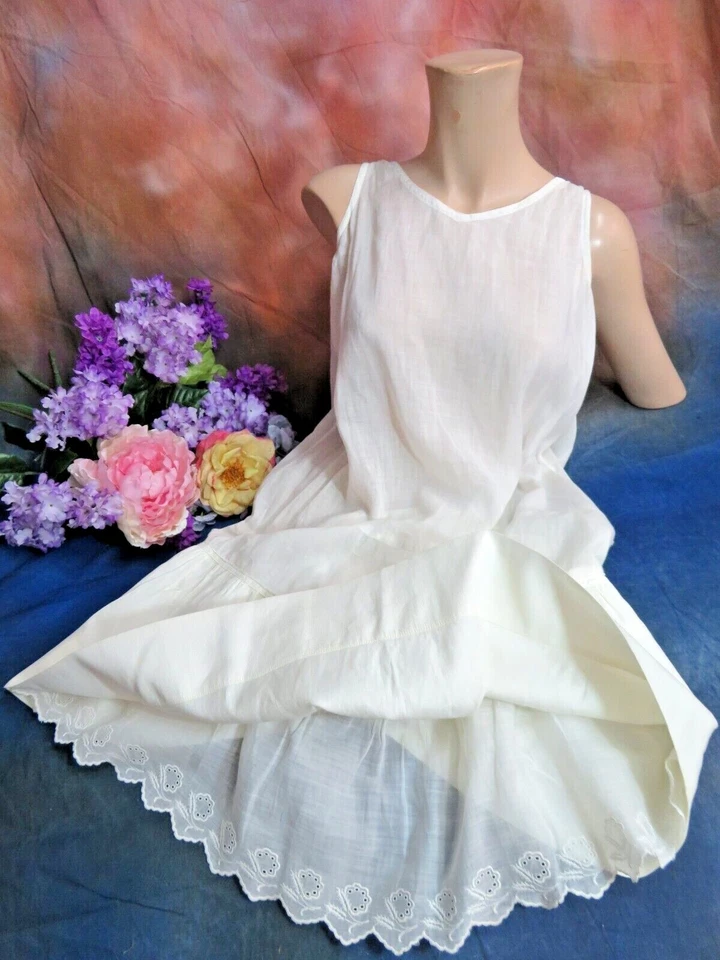 Vestido DE COLECCIÓN Original 1930 Art Deco FLAPPER DESLIZABLE Lino DOBLE Volantes FLOUNCE  Foto 3 de 4