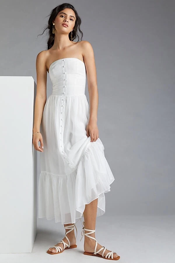 Mare Mare X Anthropologie Size L Island Flounced White Strapless