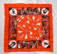 Vintage Paris Halloween Bandana Handkerchief Scarf 100 Cotton Made In USA 21"