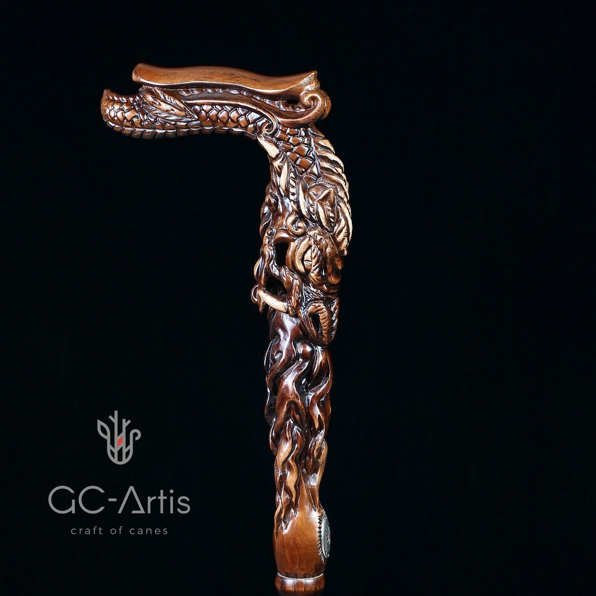 Hand Carved Dragon Design Wooden Walking Stick For Men - View #8