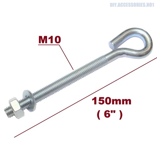 M10 x 150mm Straining Eye Bolts Nuts Washers Zinc Plated Wire Fencing