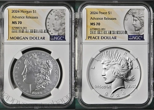 2024 2 Coin Set $1 Morgan & Peace Dollar Advance Releases AR NGC MS70  