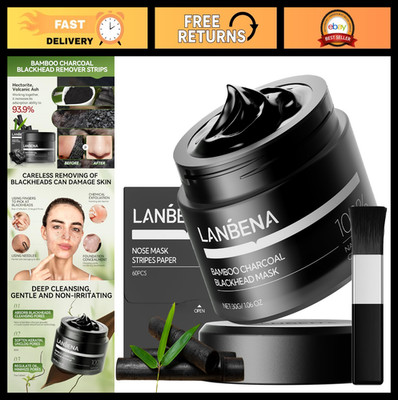 Bamboo Charcoal Blackhead Remover Mask - 60 Peel-Off Nose Strips, Deep Cleanse P