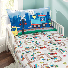 Toddler Fitted Sheet and Pillowcase Set -Choo Choo Train- Soft Breathable Mic...