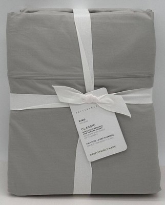 Pottery Barn 400 Thread Count Classic Organic Percale KING Sheet Set ~ Gray Mist