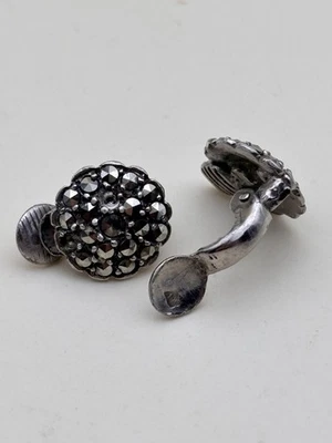 Paire De Clips Boucle Oreilles En Argent Et Strass #A19 - Photo 1/4