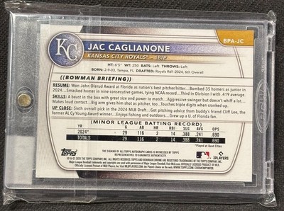 2025 Bowman Jac Caglianone Purple Autograph Auto /250 #BPAJC