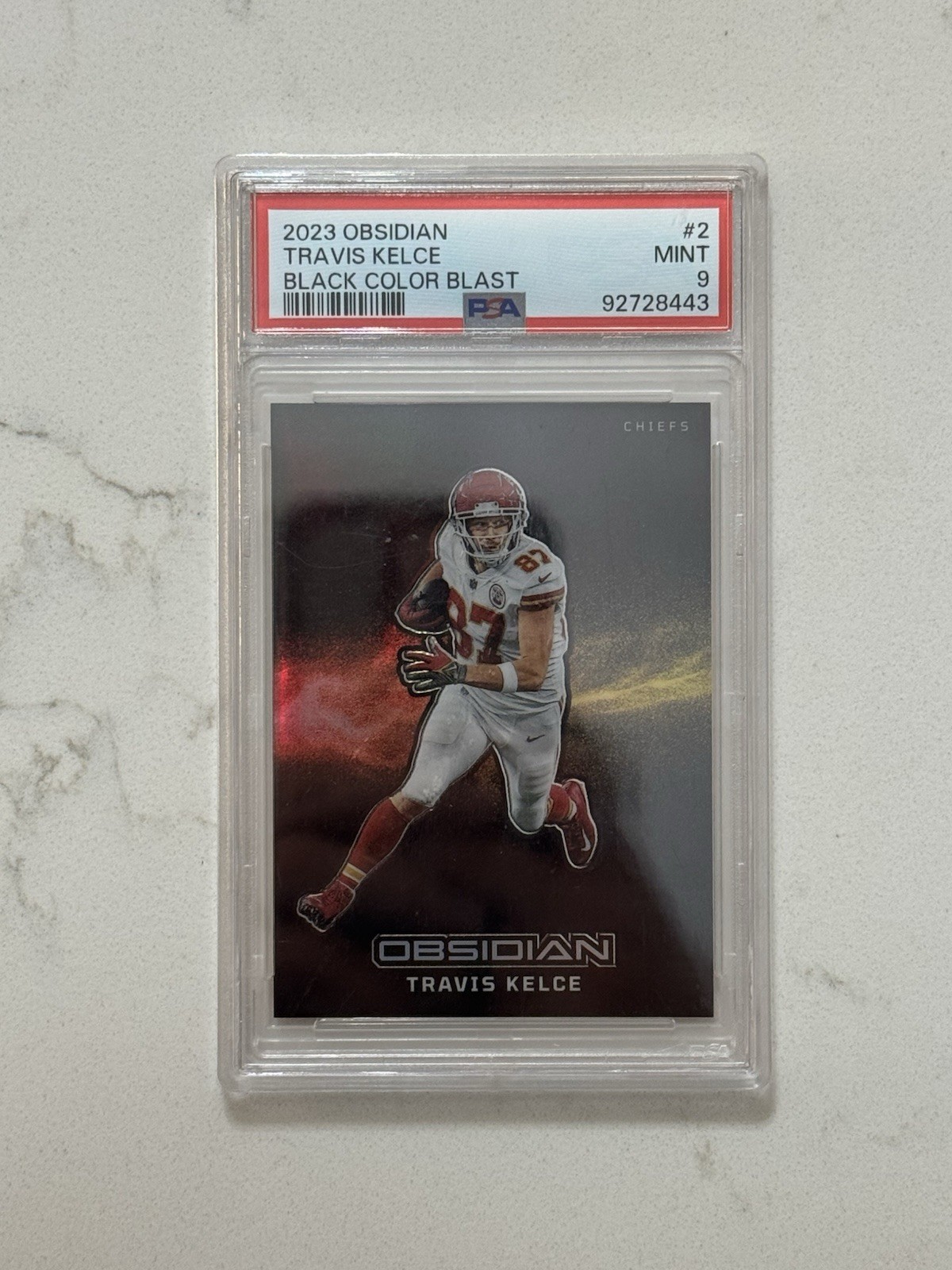 2023-24 Panini Obsidian Black Colorblast #2 Travis Kelce