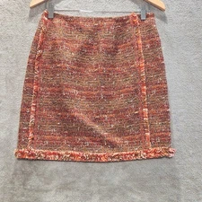 W By Worth Womens Orange Tan Tweed Fringe Lined Mini Skirt Size 2 Dark  Academia