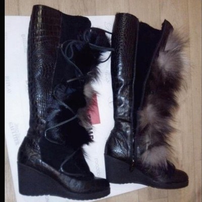 Women Baldinini Boots Black Leather 37 #5HD1