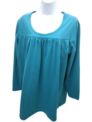 All American Comfort 1X Plus Womens Teal Blue Solid Long Sleeve Top