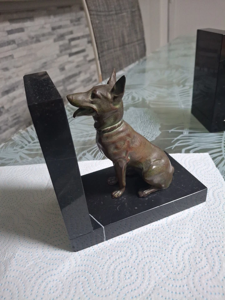 Ancien Serre Livres Art-deco Chien Berger Allemand ou Loup - Photo 3/4