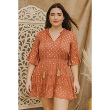 NWT Anthropologie Raga Kenna Polka Dot Tiered Mini Dress Dusty Pink Metallic S