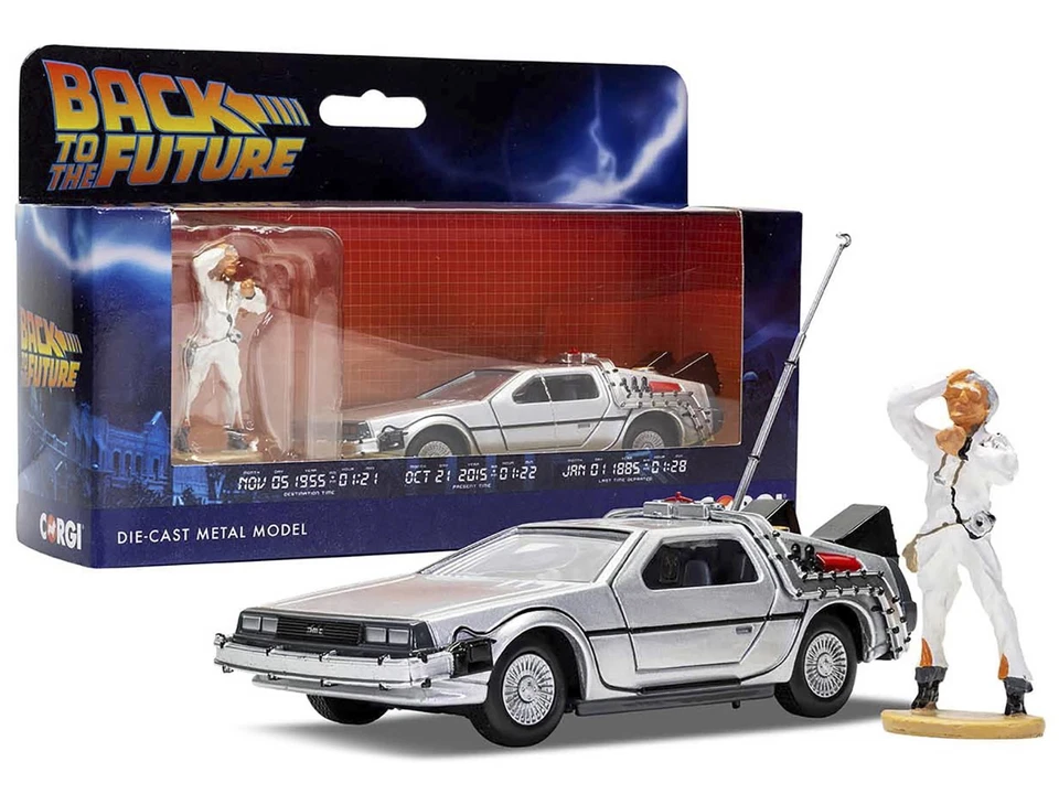 1985 DMC DeLorean Time Machine Diecast Model Car with Doc Brown Figure - Back... - Image 3 of 4