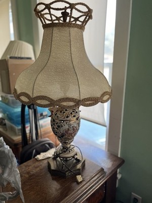 Vintage- CAPODIMONTE ANGEL LAMP H 32 Made In Italy Hand Painted - With Shade