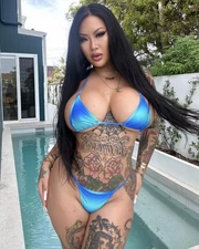 8x10 Artistic Photo Fine Art Beautiful Busty Asi Tattoo Model 90225c-18