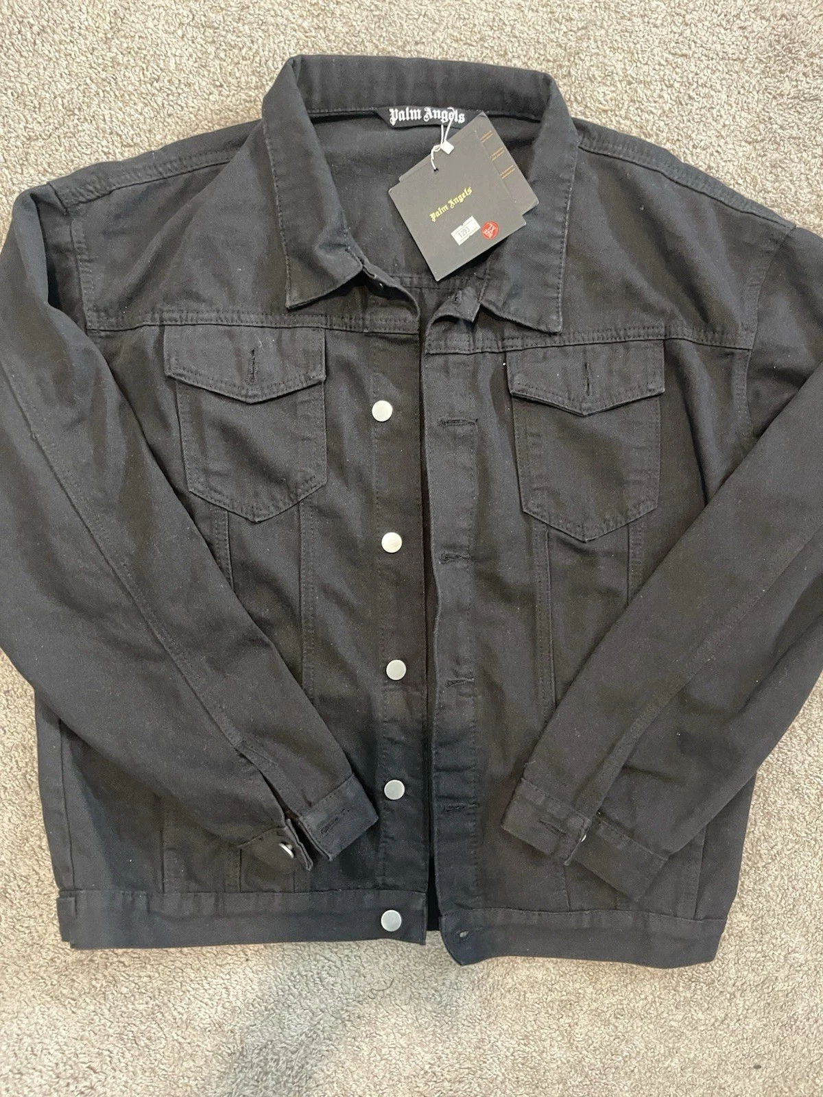 Palm Angels Men Black Vintage Logo Back Button Front Denim Jacket size X-LARGE  image 8