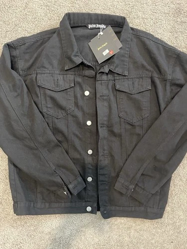 Palm Angels Men Black Vintage Logo Back Button Front Denim Jacket size X-LARGE  image 8