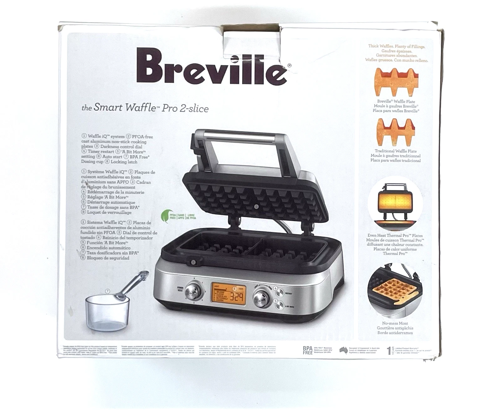 Breville Smart Waffle Pro 2-Slice, Brushed Stainless Steel - Used