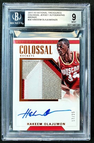 2017-18 National Treasures 17/25, Hakeem Olajuwon, Game-Worn Patch Auto,  BGS 9